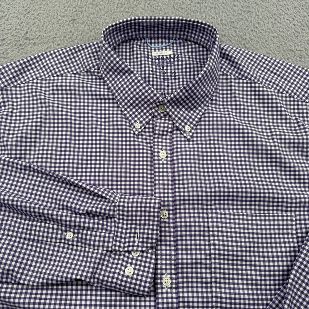 Jos. A. Bank Traveller Button Down Shirt Mens XXL Purple Gingham Motion Tailored
